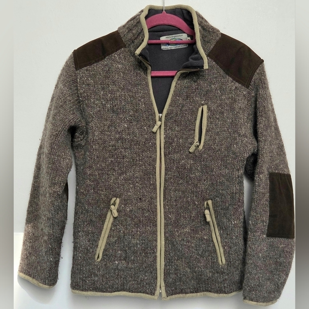 Vintage Laundromat 100% Wool Brown Zip-Up Outdoor Jacket Sz M Fleece Linning